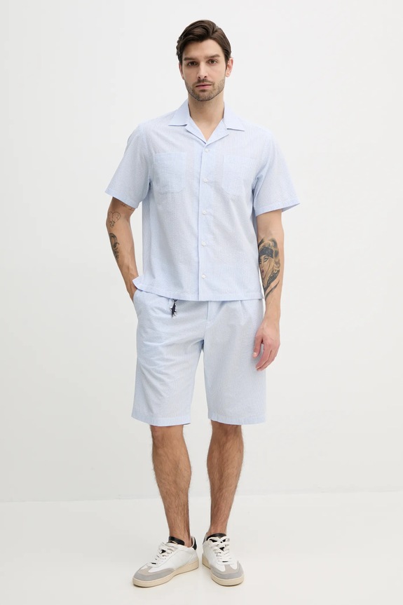 Βαμβακερό πουκάμισο Paul&Shark 25413289 μπλε SS25