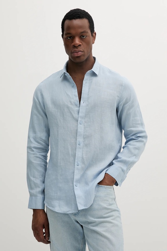 Armani Exchange koszula lniana regular niebieski XM001221.AF14619