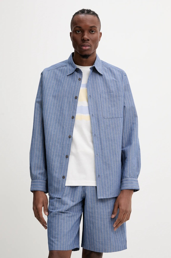 A.P.C. cămașă din amestec de in chemise malo curele albastru COHFW.H12532