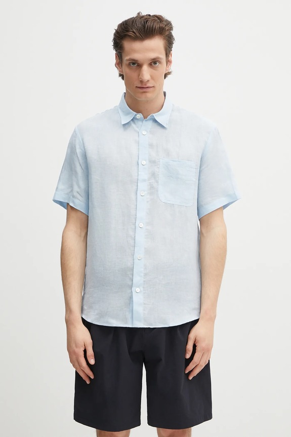 A.P.C. linen shirt chemisette bellini logo classic blue LIAEK.H12551