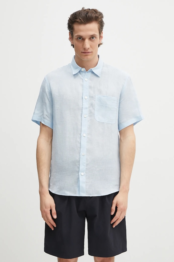 A.P.C. linen shirt chemisette bellini logo classic blue LIAEK.H12551