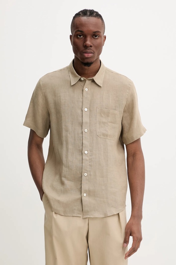 Ľanová košeľa A.P.C. chemisette bellini logo relaxed zelená LIAEK.H12551
