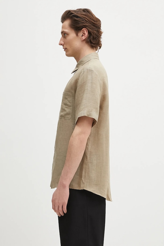 A.P.C. camicia di lino chemisette bellini logo LIAEK.H12551 verde SS25