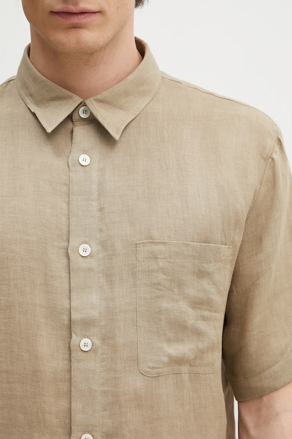 A.P.C. camicia di lino chemisette bellini logo verde LIAEK.H12551