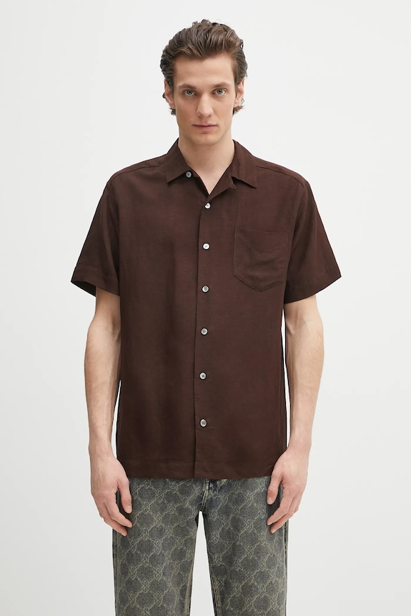 A.P.C. koszula z domieszką lnu chemisette roy casual brązowy VIALV.H12608