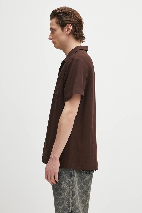 A.P.C. koszula z domieszką lnu chemisette roy VIALV.H12608 brązowy SS25