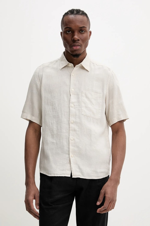 Marc O'Polo camicia di lino semplice beige 523742841002