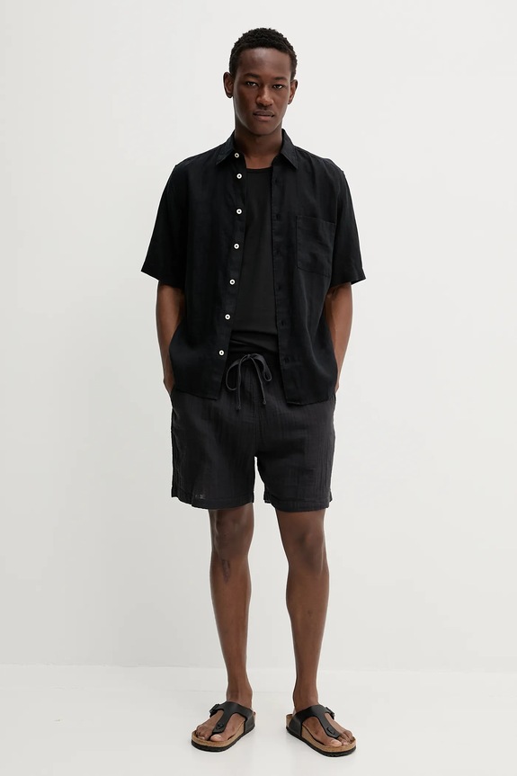 Lněná košile Marc O'Polo 523742841002 černá SS25
