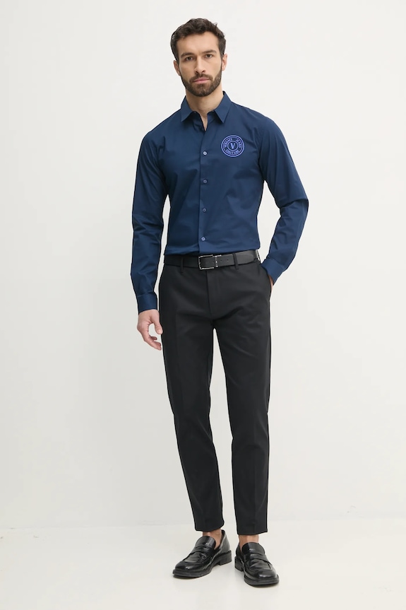 Βαμβακερό πουκάμισο Versace Jeans Couture 78GALYS1.CN002 σκούρο μπλε SS25