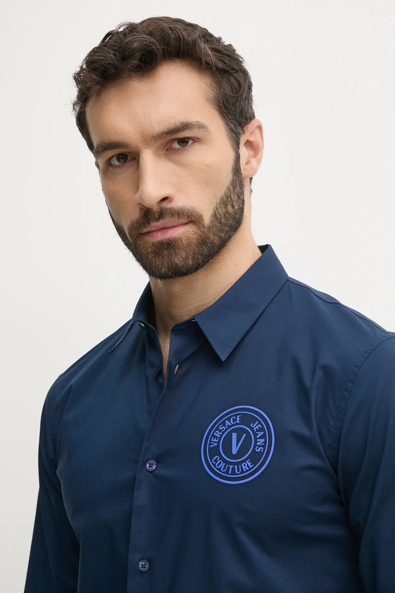 Βαμβακερό πουκάμισο Versace Jeans Couture σκούρο μπλε 78GALYS1.CN002