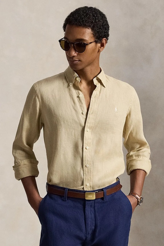 Polo Ralph Lauren рубашка для мужчин из льна Long Sleeve Sport Shirt зелёный 710966294