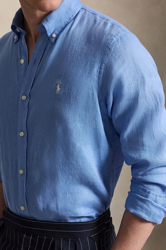 Polo Ralph Lauren рубашка для мужчин из льна Long Sleeve Sport Shirt голубой 710966294