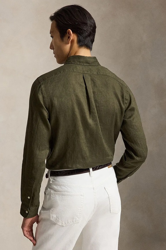 Lanena košulja Polo Ralph Lauren Long Sleeve Sport Shirt 710966294 smeđa SS26