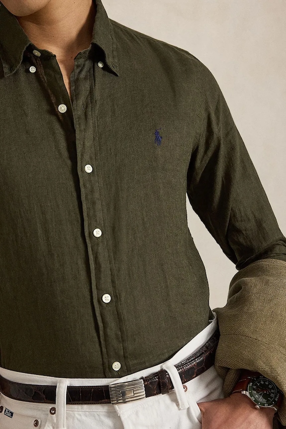 Lanena košulja Polo Ralph Lauren Long Sleeve Sport Shirt smeđa 710966294