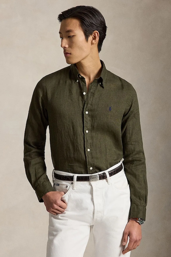 Lanena košulja Polo Ralph Lauren Long Sleeve Sport Shirt 710966294 smeđa