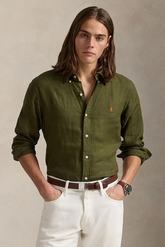 Polo Ralph Lauren linen shirt Long Sleeve Sport Shirt regular green 710966294