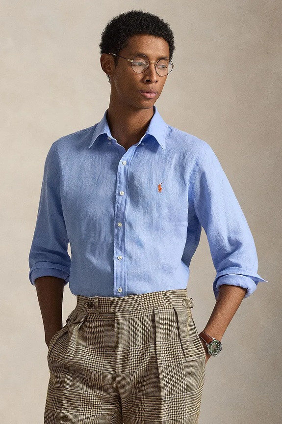 Polo Ralph Lauren cămașă de in Long Sleeve Sport Shirt casual albastru 710966294