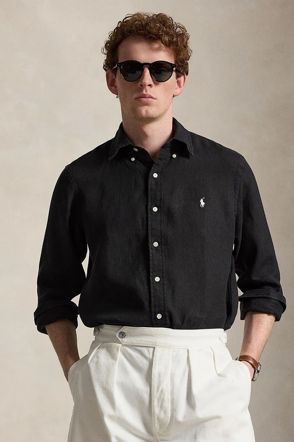 Polo Ralph Lauren cămașă de in Long Sleeve Sport Shirt casual negru 710966294