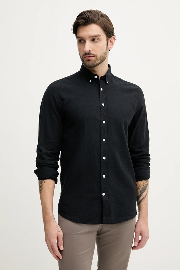 Lindbergh camicia di lino biancheria nero 30.203344B.BLACK