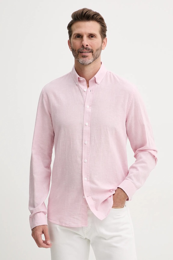 Lněná košile Lindbergh len růžová 30.203344B.LT.PINK