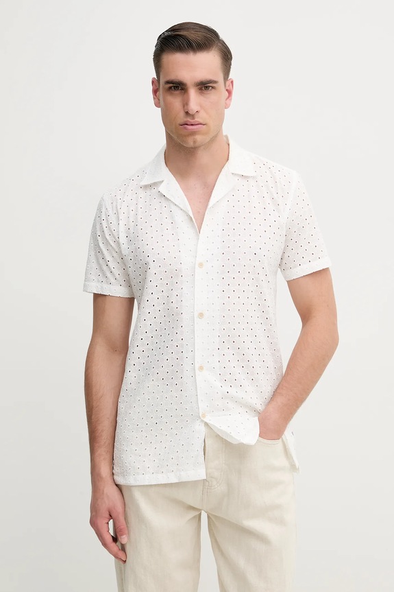 Lindbergh cămașă din bumbac scurt alb 30.203569.WHITE