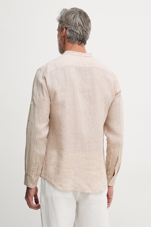 Одежда United Colors of Benetton рубашка для мужчин из льна 5BKU5QL08 бежевый