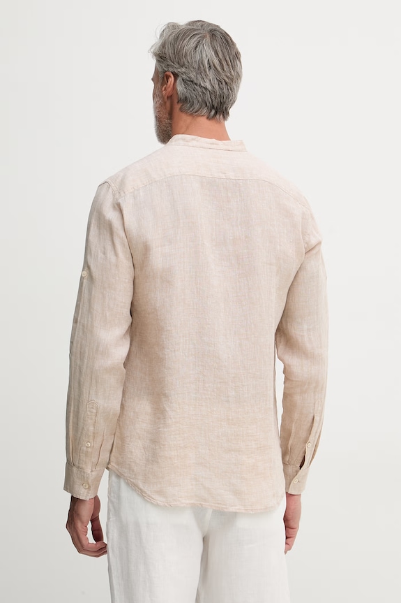 Одежда United Colors of Benetton рубашка для мужчин из льна 5BKU5QL08 бежевый