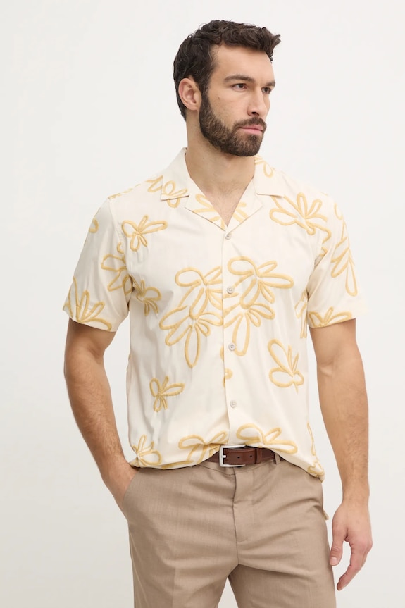 Lindbergh koszula bawełniana wzorzyste beżowy 30.203705.WHITE