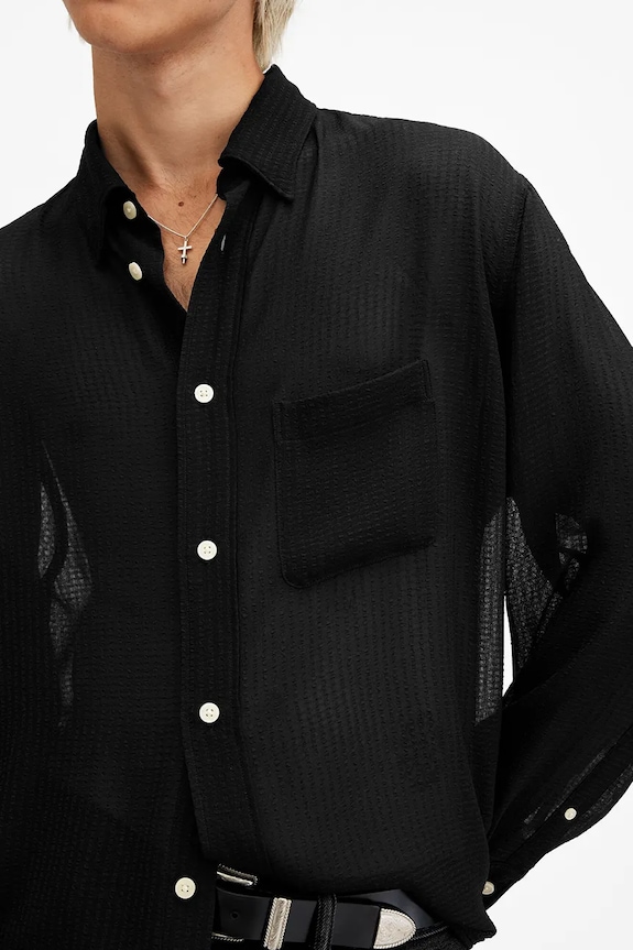 Πουκάμισο AllSaints ANDO M037SC μαύρο SS25
