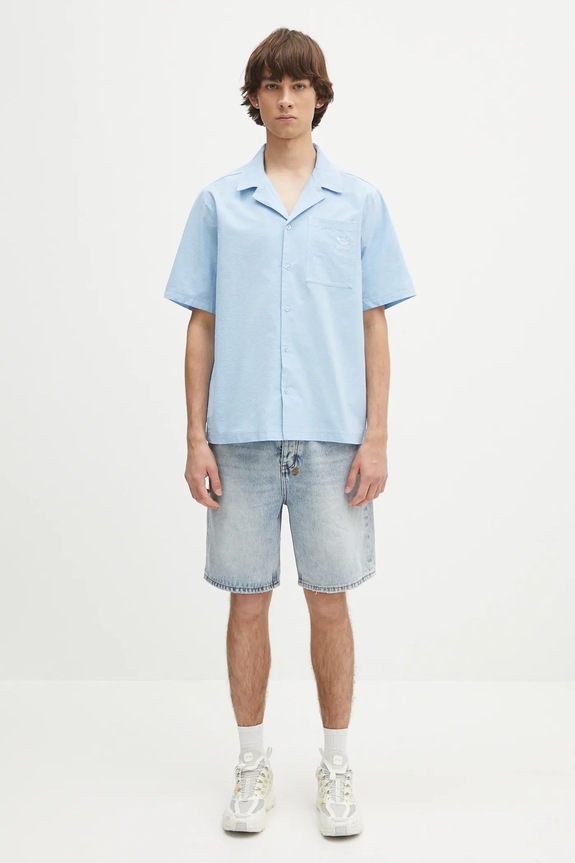 adidas Originals cotton shirt Essentials Seersucker Short Sleeve Shirt JD2457 blue