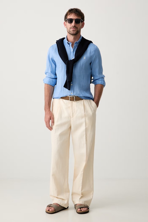 Polo Ralph Lauren cămașă pentru bărbați din in 710968915 albastru SS25
