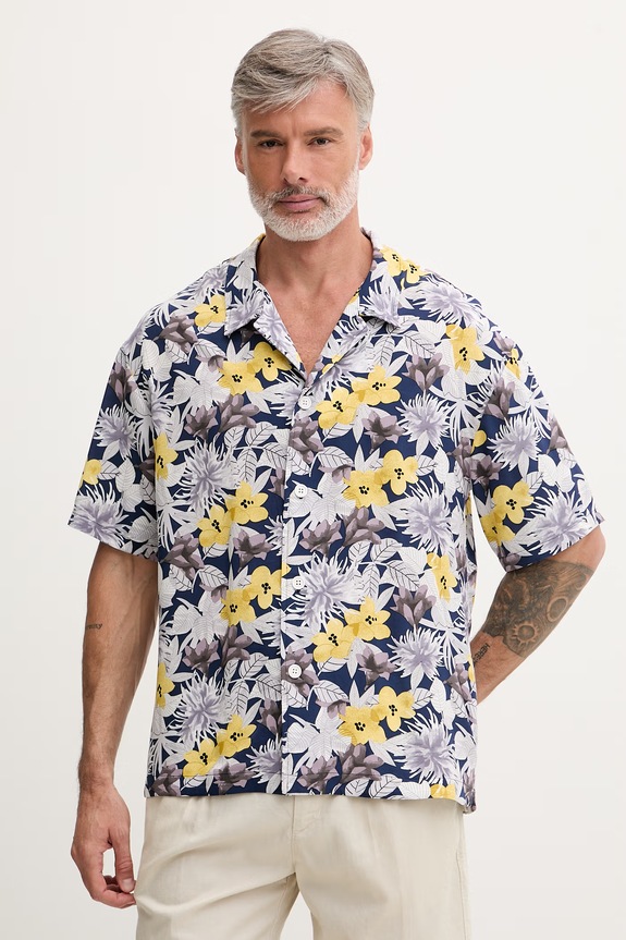 HUGO cămașă de plajă pentru bărbați BEACH SHIRT RELAXED galben 50540065