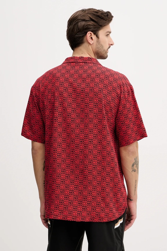 HUGO plážová košeľa pánska BEACH SHIRT RELAXED 50540065 červená SS26