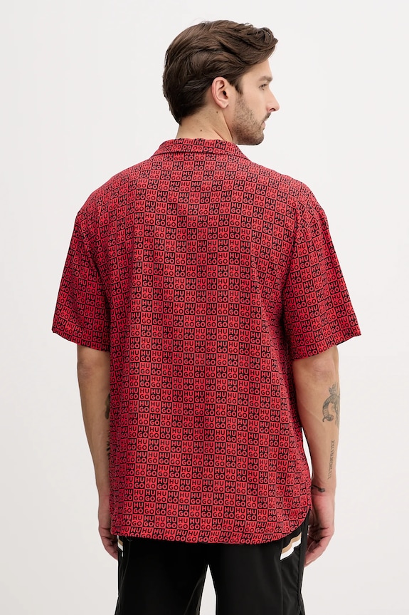 HUGO plážová košeľa pánska BEACH SHIRT RELAXED 50540065 červená SS26