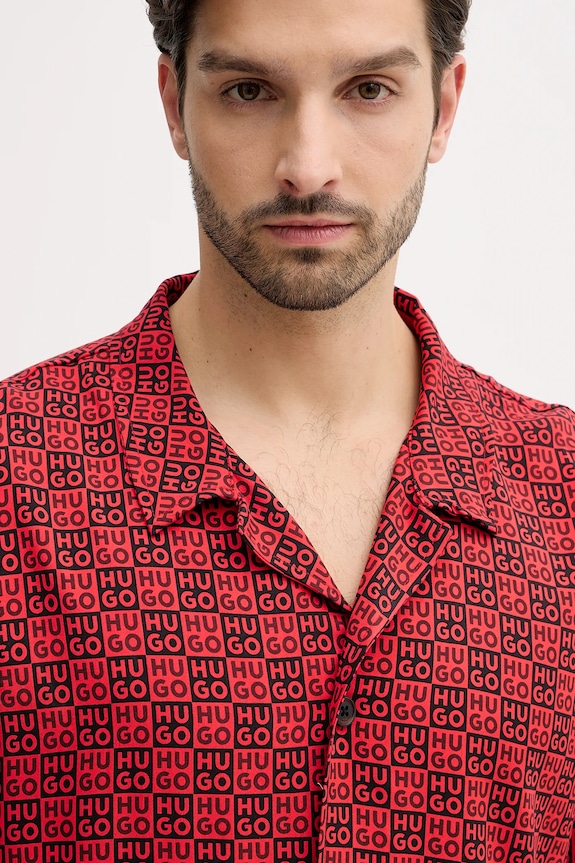 Oblečenie HUGO plážová košeľa pánska BEACH SHIRT RELAXED 50540065 červená