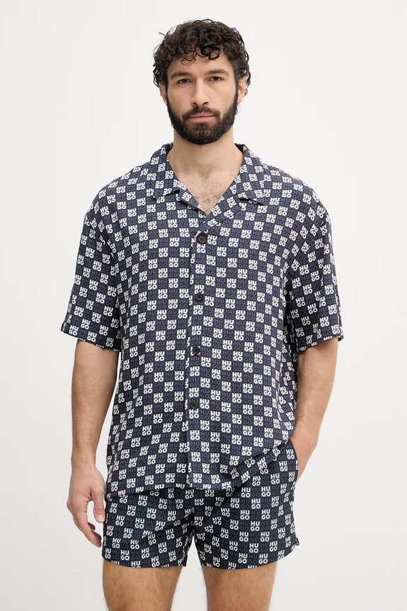 HUGO plážová košile pánská BEACH SHIRT RELAXED námořnická modř 50540065