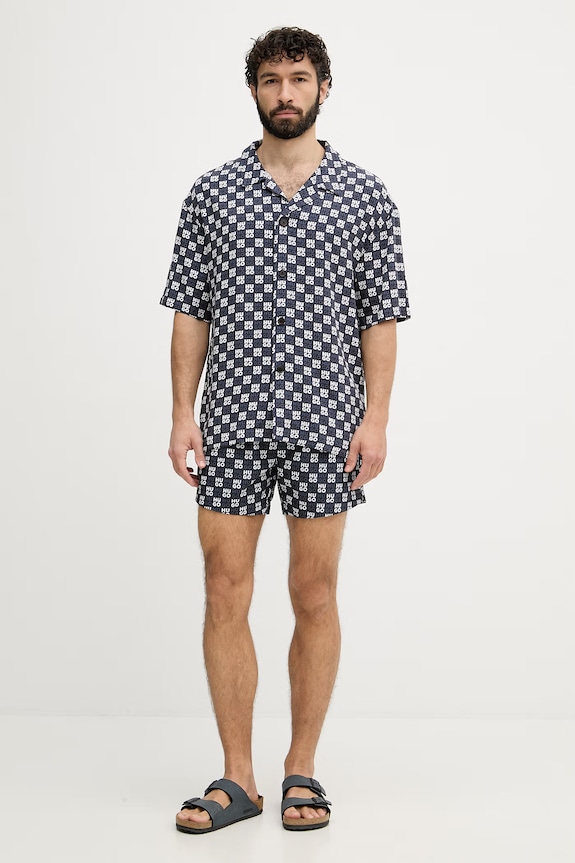 HUGO plážová košile pánská BEACH SHIRT RELAXED 50540065 námořnická modř SS26