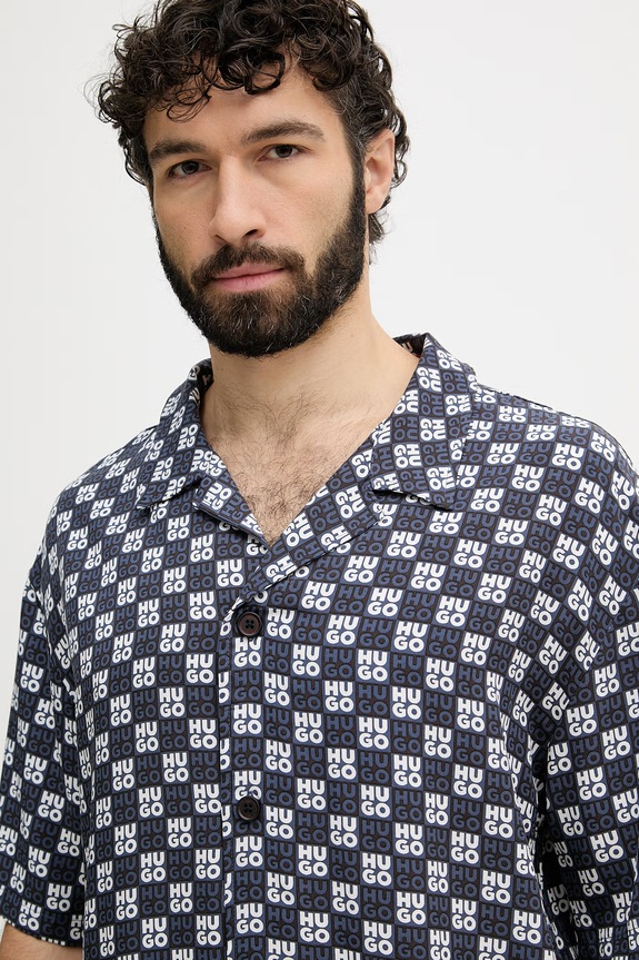 HUGO plážová košile pánská BEACH SHIRT RELAXED námořnická modř 50540065