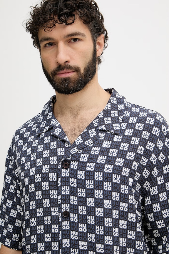 HUGO plážová košile pánská BEACH SHIRT RELAXED námořnická modř 50540065