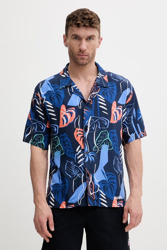 HUGO košulja za plažu za muškarce BEACH SHIRT RELAXED plava 50540065