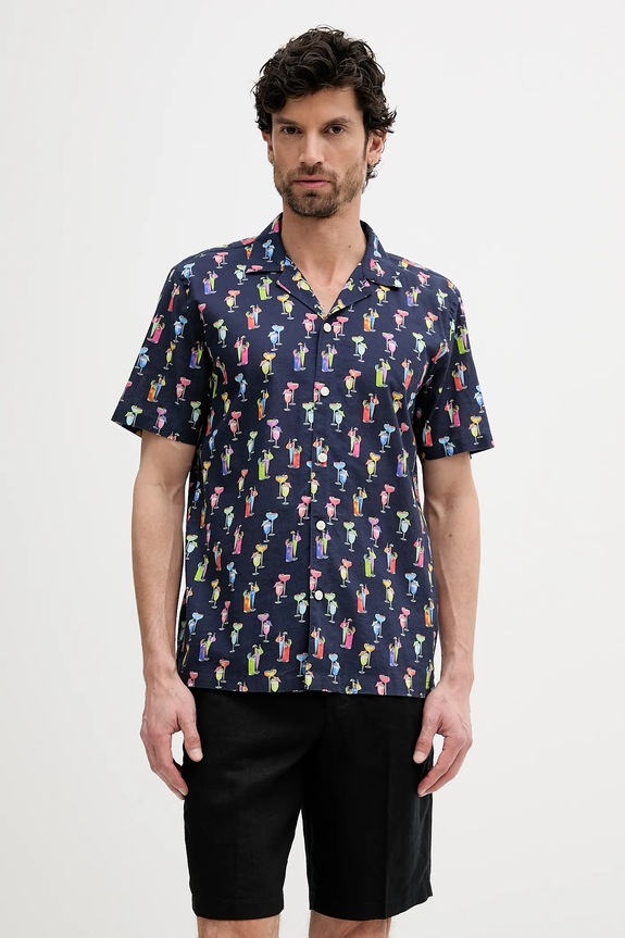 Lindbergh koszula lniana casual granatowy 30.203755.DEEP.BLUE