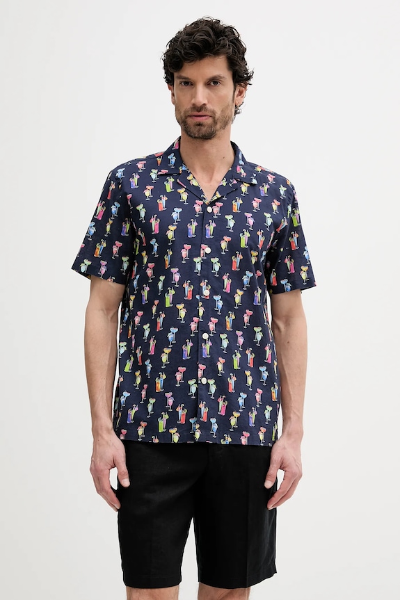 Lindbergh koszula lniana casual granatowy 30.203755.DEEP.BLUE