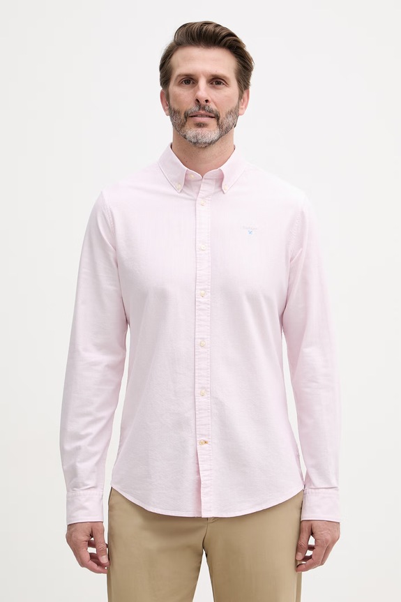 Barbour košile pánská bavlněná Striped Oxtown Tailored Shirt růžová MSH5303