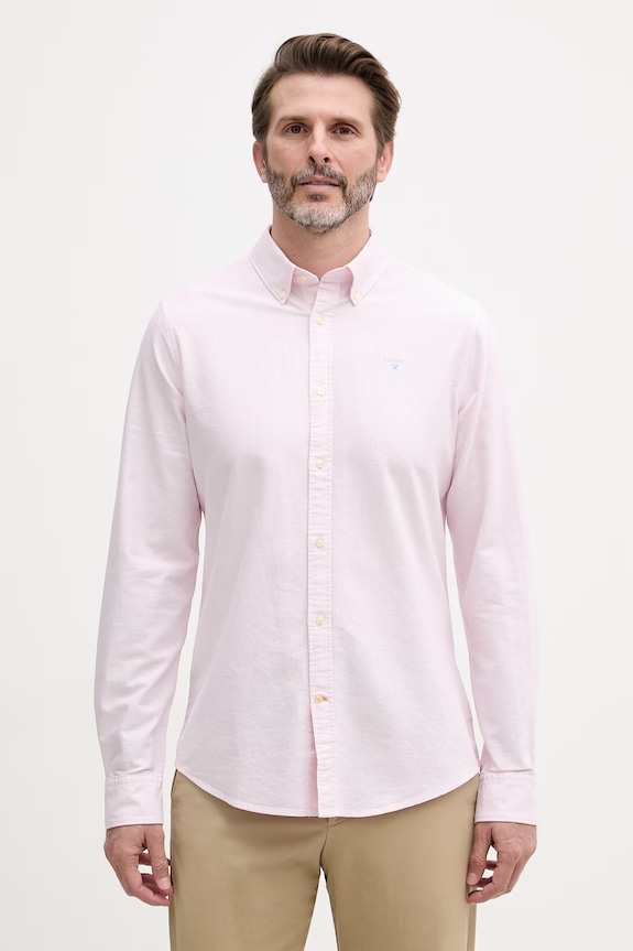 Barbour košile pánská bavlněná Striped Oxtown Tailored Shirt růžová MSH5303