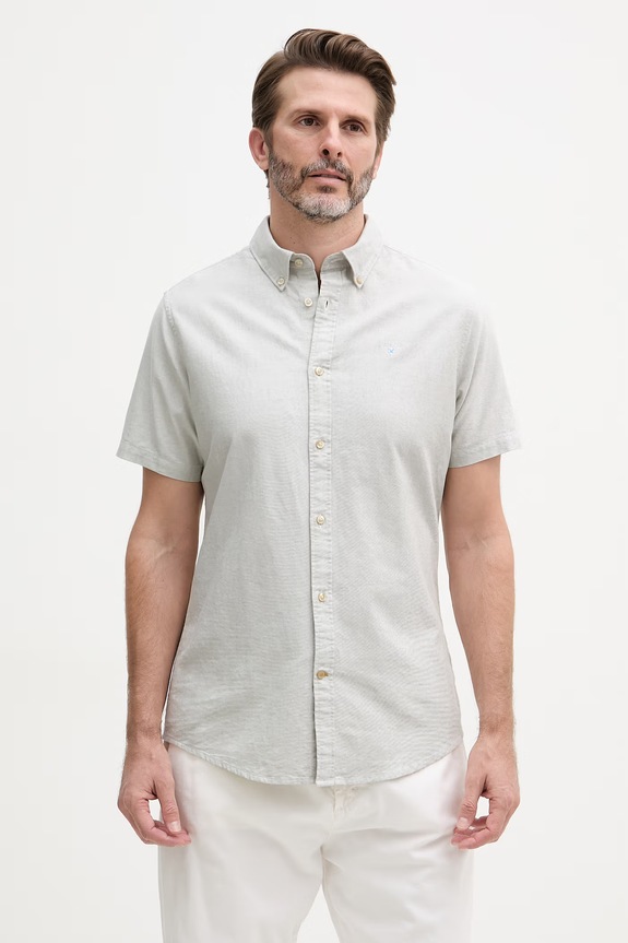 Barbour cămașă oxford pentru bărbați din bumbac Oxtown S/S Tailored Shirt verde MSH5313