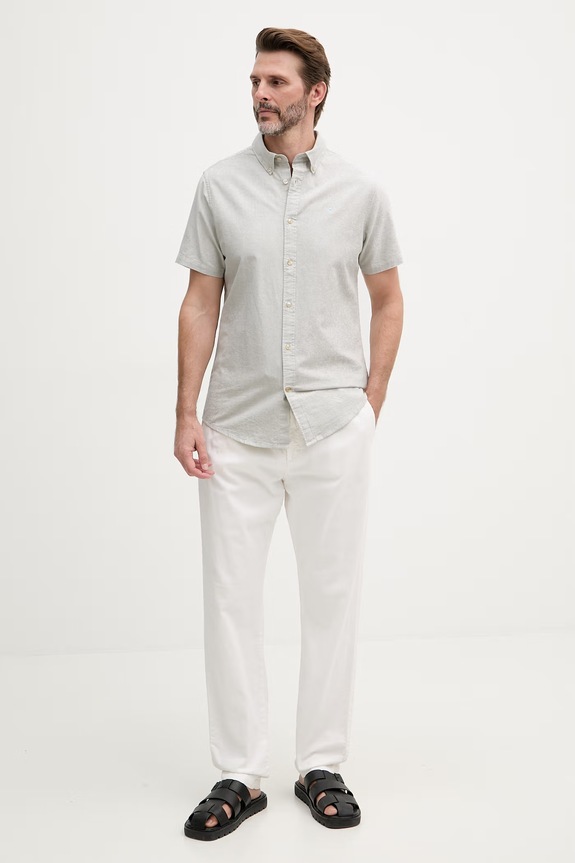 Barbour cămașă oxford pentru bărbați din bumbac Oxtown S/S Tailored Shirt MSH5313 verde SS26