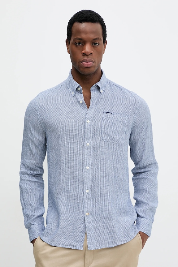 Льняная рубашка Barbour Linton Tailored Shirt casual тёмно-синий MSH5325