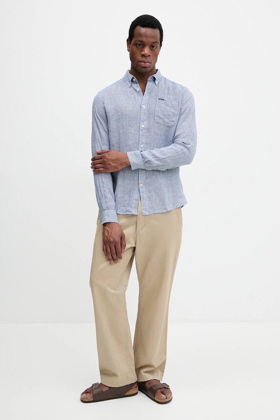 Сорочка з льону Barbour Linton Tailored Shirt MSH5325 темно-синій SS26