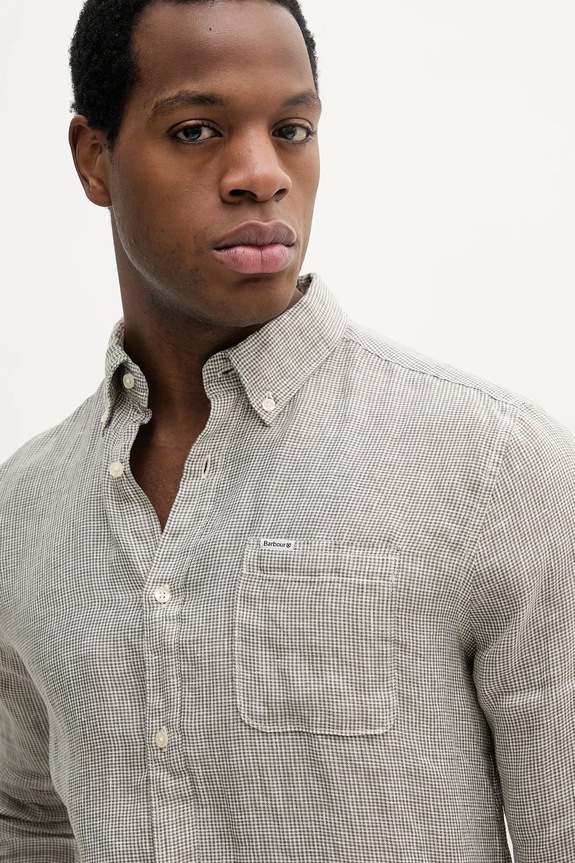 Ľanová košeľa Barbour Linton Tailored Shirt zelená MSH5325