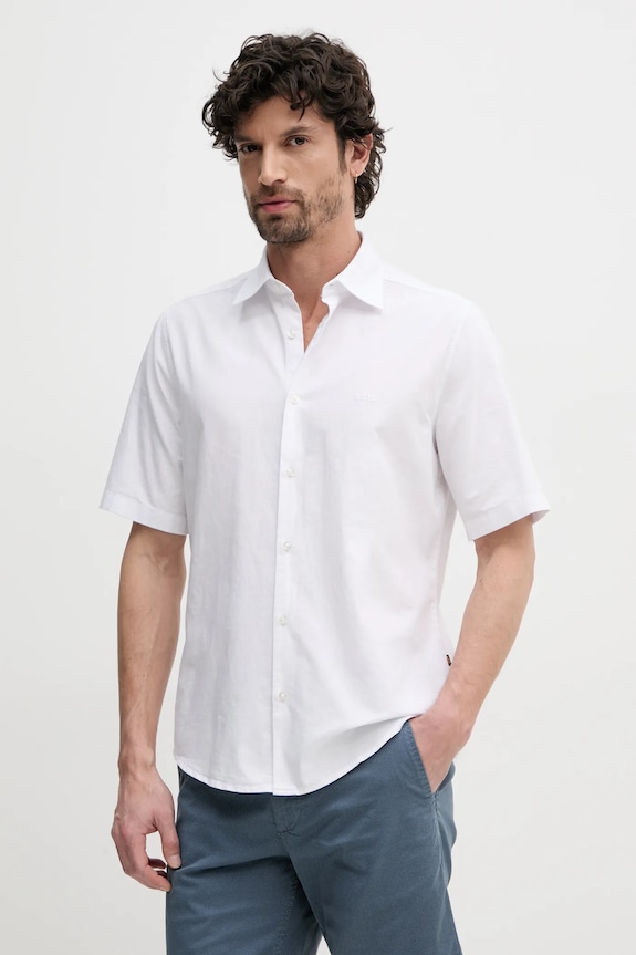 Bavlněná košile BOSS Orange hladký bílá 50537332